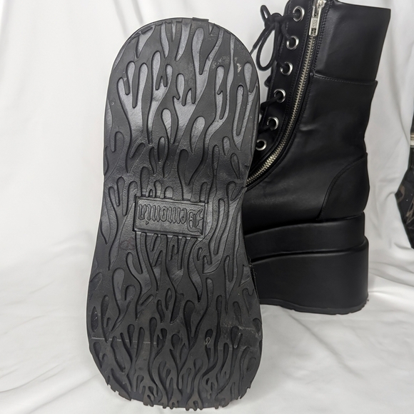 Demonia Bear-265 Front Lace Mid Calf Platform Boots Black Vegan Leather - Picture 6 of 11